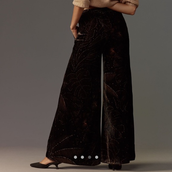 Farm Rio x Anthropologie Printed Velvet Pants in Black Motif M NWT SOLD OUT - Picture 3 of 7
